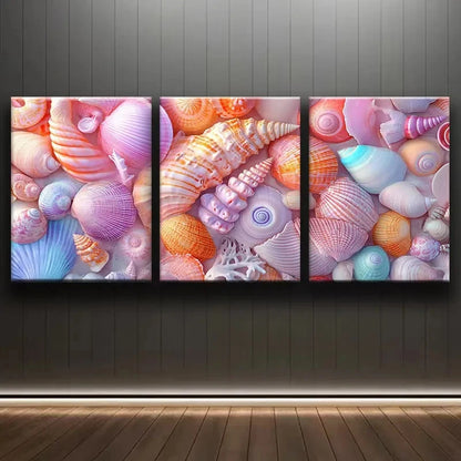 3pcs Colorful Seashell Collection Wall Art Set Canvas Framed 50x70cm - High Quality Print 100% Australian Made Wall Canvas Ready to Hang - Bella Home Decor