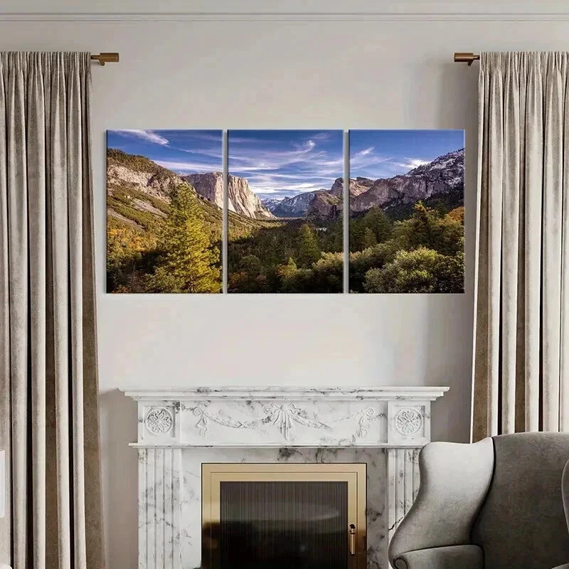 3pcs Nature Landscape Mountains Trees Wall Art Set Canvas Framed 50x70cm - High Quality Print 100% Australian Made Wall Canvas Ready to Hang - Bella Home Decor