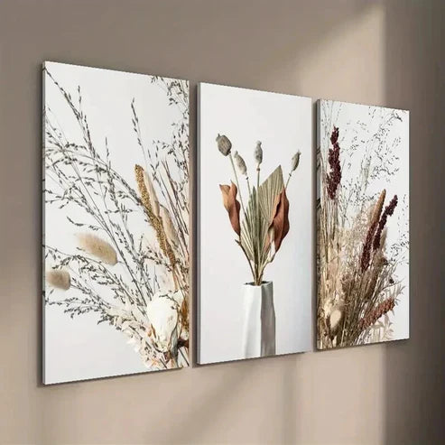 3pcs Flower Art in a Vase Dried Flowers Wall Art Set Canvas Unframed - High Quality Print 100% Australian Made Wall Canvas - Bella Home Decor