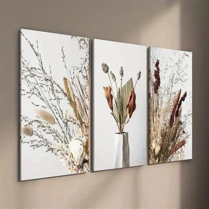 3pcs Flower Art in a Vase Dried Flowers Wall Art Set Canvas Unframed - High Quality Print 100% Australian Made Wall Canvas - Bella Home Decor