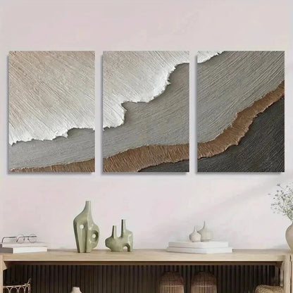 3pcs Soft Earth Tone Textured Designs Perfect Wall Art Set Canvas Framed 60x90cm - High Quality Print 100% Australian Made Wall Canvas Ready to Hang - Bella Home Decor