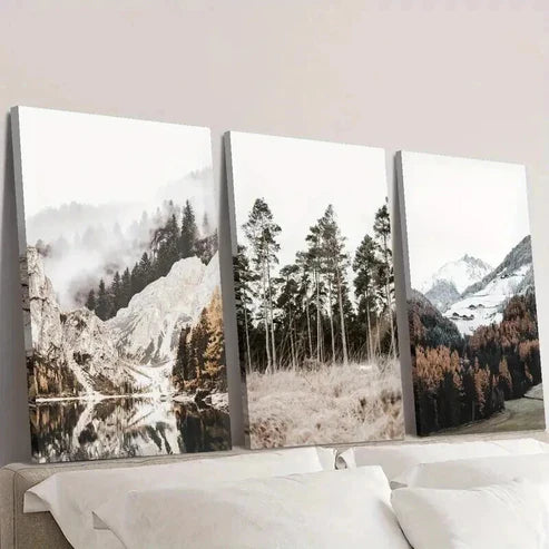 3pcs Beautiful Forest Trail with Pine Trees Wall Art Canvas Unframed - High Quality Print 100% Australian Made Wall Canvas - Bella Home Decor