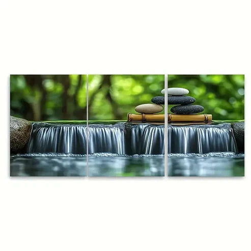 3pcs Bamboo and Pebble Print Wall Art Set Canvas Unframed - High Quality Print 100% Australian Made Wall Canvas - Bella Home Decor