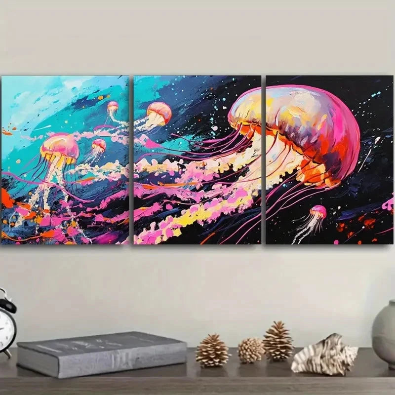 3pcs Jellyfish in the Ocean Modern Contemporary   Wall Art Set Canvas Framed 40x60cm - High Quality Print 100% Australian Made Wall Canvas Ready to Hang - Bella Home Decor