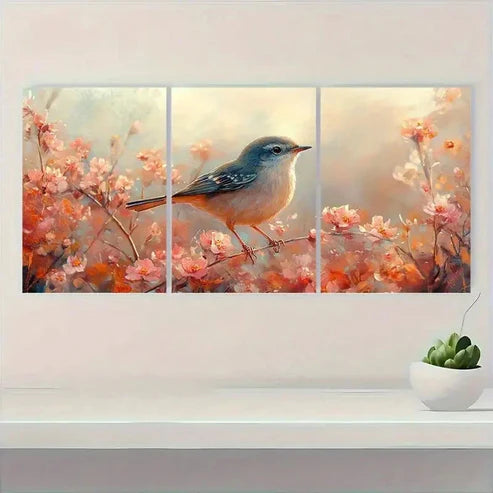3pcs Pastel Bird & Wildflower Watercolor U Wall Art Set Canvas Unframed - High Quality Print 100% Australian Made Wall Canvas - Bella Home Decor