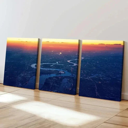 3pcs Cityscape At Sunset River Dense Building Wall Art Set Canvas Unframed - High Quality Print 100% Australian Made Wall Canvas - Bella Home Decor