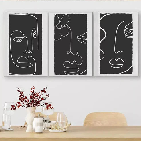 3 PCS Minimalist Line Art Face Triptych Wall Art Set Canvas Unframed - High Quality Print 100% Australian Made Wall Canvas