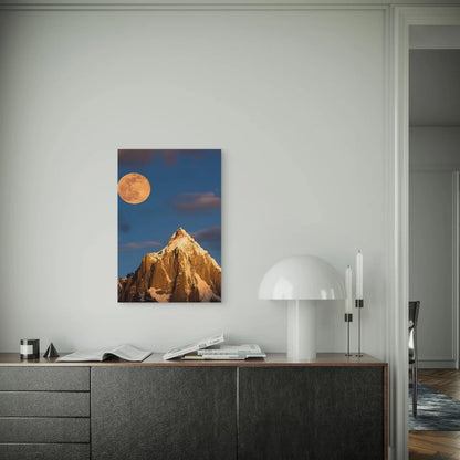 Full Moon over Snowy Peak Metal Print Ready to Hang