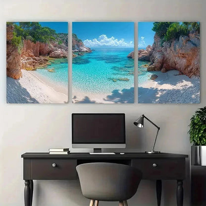 3pcs Clear Blue Tropical Beach Perfect Wall Art Set Canvas Framed 50x70cm - High Quality Print 100% Australian Made Wall Canvas Ready to Hang - Bella Home Decor