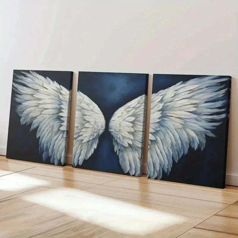 3pcs Abstract Aesthetic White Angel Wings Wall Art Set Canvas Framed 40x60cm - High Quality Print 100% Australian Made Wall Canvas Ready to Hang - Bella Home Decor