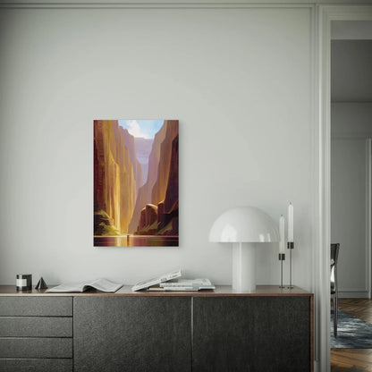 Sunlit Canyon & River Scene Metal Print Ready to Hang