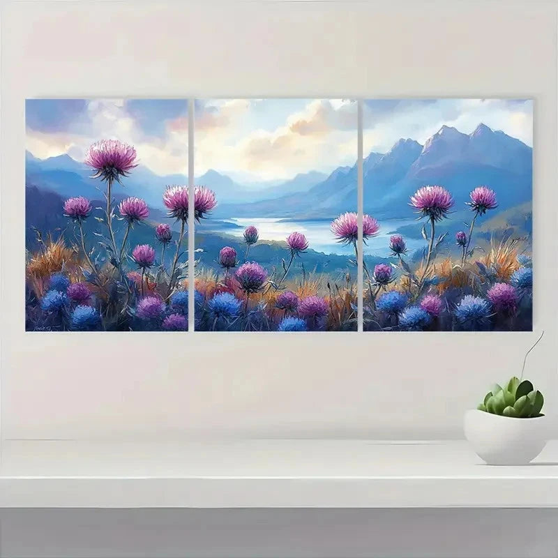 3pcs  Vibrant Floral & Mountain Design GL  Wall Art Set Canvas Framed 40x60cm - High Quality Print 100% Australian Made Wall Canvas Ready to Hang - Bella Home Decor