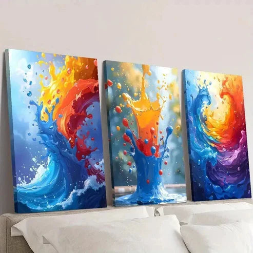 3pcs Paint Splash Mural Abstract Decoration  Wall Art Set Canvas Unframed - High Quality Print 100% Australian Made Wall Canvas