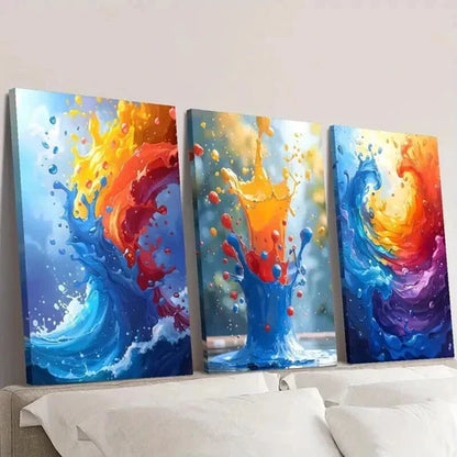3pcs Paint Splash Mural Abstract Decoration  Wall Art Set Canvas Unframed - High Quality Print 100% Australian Made Wall Canvas