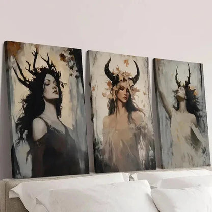 3pcs Mysterious Dark Goddess Decoration Wall Art Canvas Unframed - High Quality Print 100% Australian Made Wall Canvas