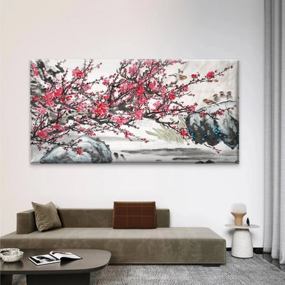 Silk Painting Plum Blossoms Wall Art Canvas Office Home Room Framed 120x60cm