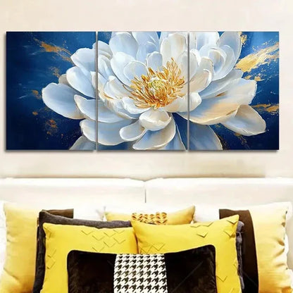 3pcs White Flower on Blue Background Wall Art Canvas Unframed - High Quality Print 100% Australian Made Wall Canvas