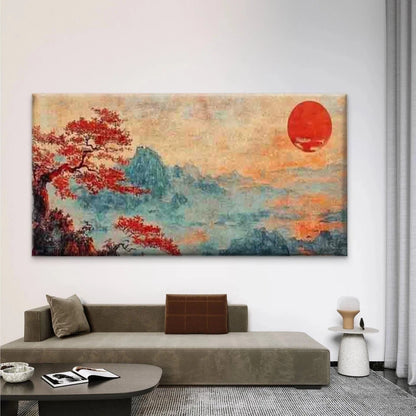 Asian Landscape with Sunset Wall Art Canvas Office Home Room Framed 120x60cm
