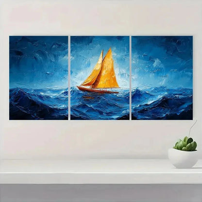 3pcs  Vibrant Blue Seascape with Orange  SF    Wall Art Set Canvas Framed 60x90cm - High Quality Print 100% Australian Made Wall Canvas Ready to Hang - Bella Home Decor