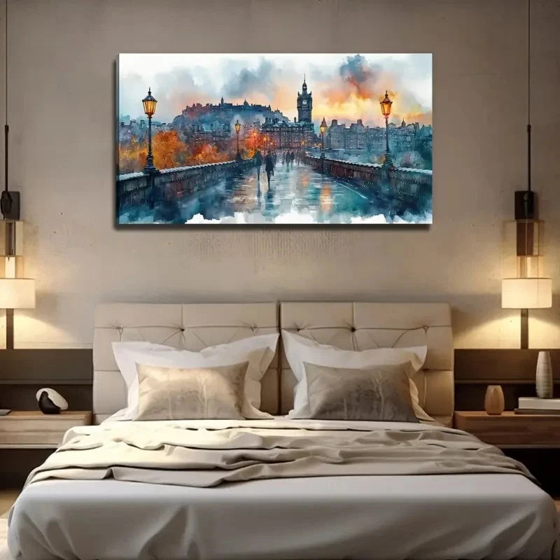 Watercolor Painting Street Lamp Wall Art Canvas Office Home Room Framed 120x60cm