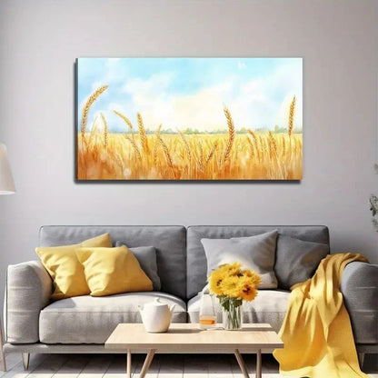 Golden Wheat Field Perfect Wall Art Canvas Office Home Room Framed 120x60cm