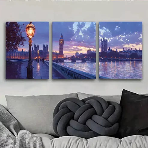 3pcs London Big Ben and Westminster Bridge Sunset Wall Art Canvas Unframed - High Quality Print 100% Australian Made Wall Canvas