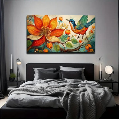 Vibrant Orange Flowers Wall Art Canvas Office Home Room Framed 120x60cm