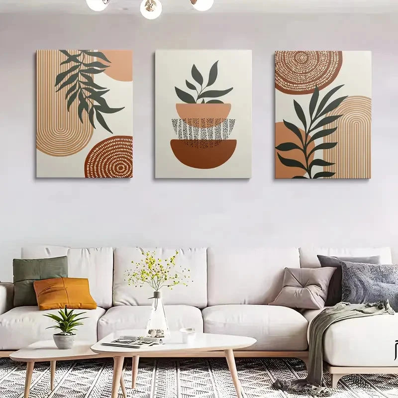 3pcs Abstract Painting with Geometric Patterns Metal Print Ready to Hang Art - Bella Home Decor