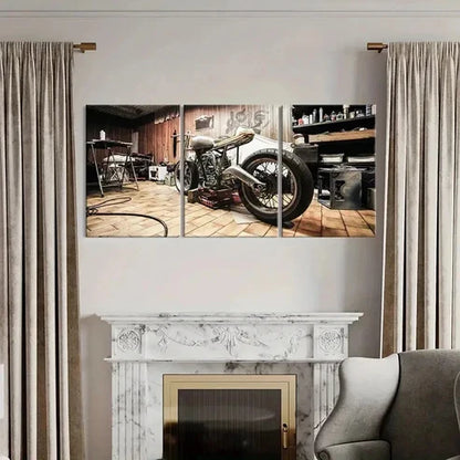 3pcs Motorcycle Workshop with Tools and Parts Wall Art Canvas Unframed - High Quality Print 100% Australian Made Wall Canvas
