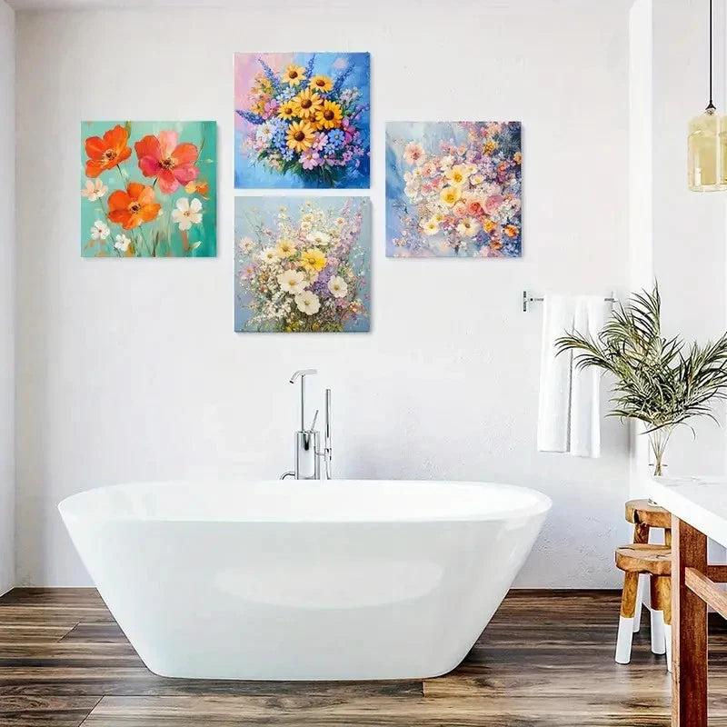 4pcs Flower Posters, Botanical Wall Art Canvas Framed