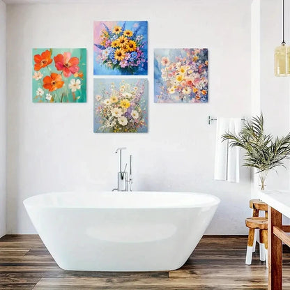 4pcs Flower Posters, Botanical Wall Art Canvas Framed