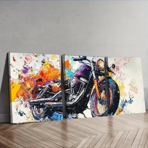3pcs Abstract Oil Motorcycle Colorful Perfect Wall Art Set Canvas Unframed - High Quality Print 100% Australian Made Wall Canvas - Bella Home Decor