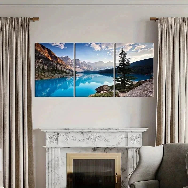 3pcs Vibrant Mountain Lake Scenery Tranquil Sky Wall Art Set Canvas Framed 50x70cm - High Quality Print 100% Australian Made Wall Canvas Ready to Hang - Bella Home Decor