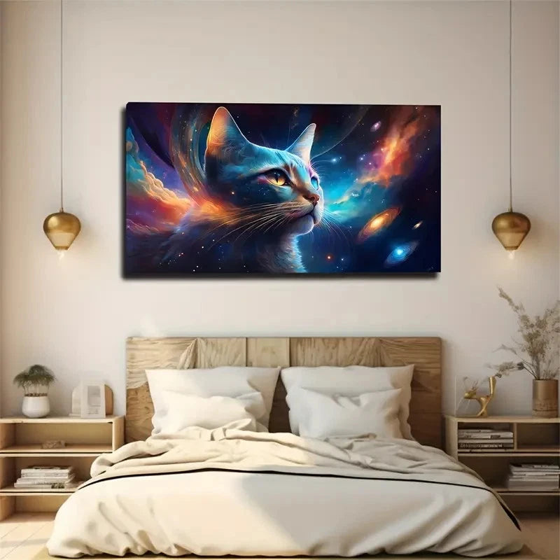 Vivid Universe Cat Colorful Wall Art Canvas Office Home Room Framed 120x60cm