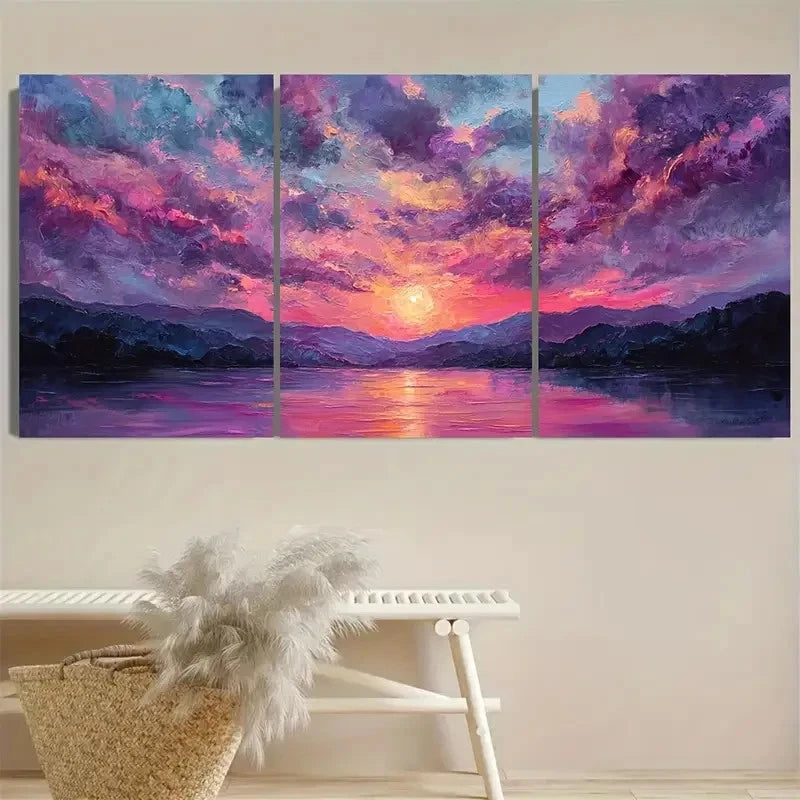 3pcs Sunset River and Mountain Landscape Wall Art Set Canvas Framed 50x70cm - High Quality Print 100% Australian Made Wall Canvas Ready to Hang