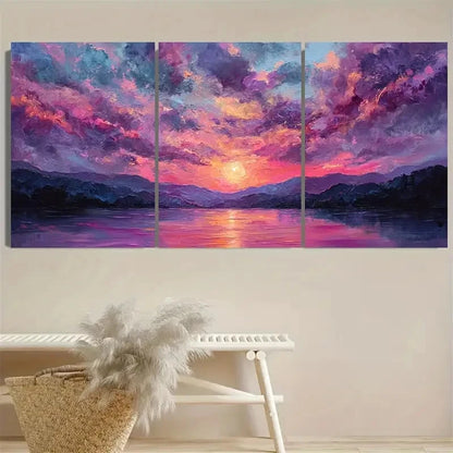 3pcs Sunset River and Mountain Landscape Wall Art Set Canvas Framed 50x70cm - High Quality Print 100% Australian Made Wall Canvas Ready to Hang