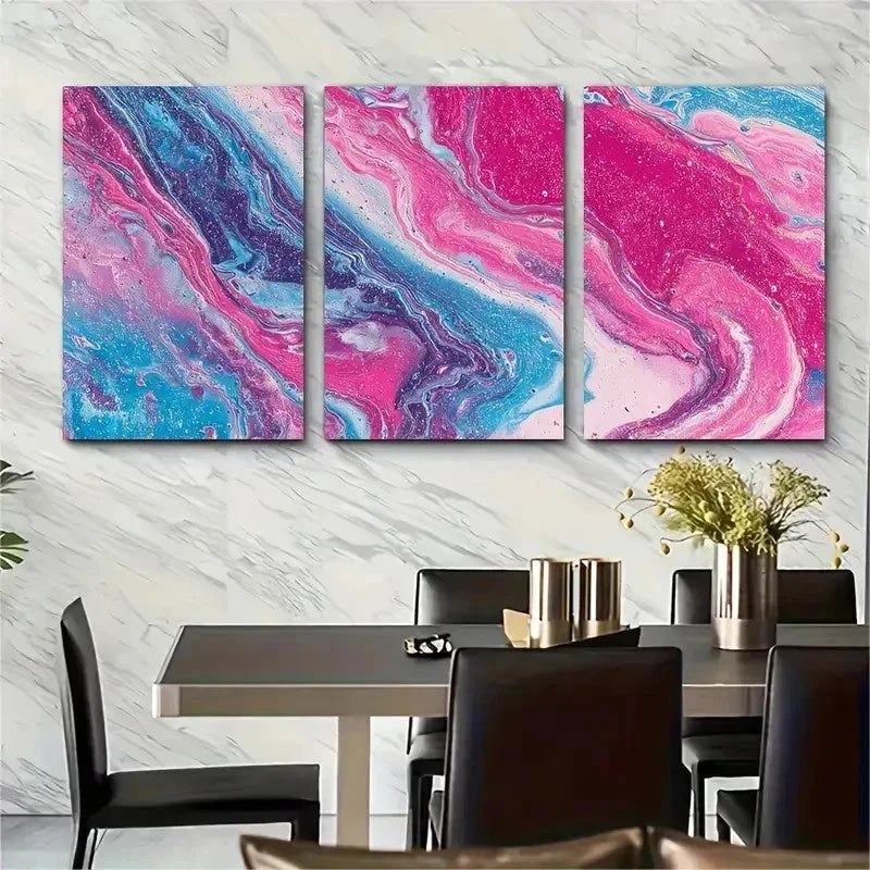 3pcs Pink And Blue Abstract Perfect Wall Art Set Canvas Framed 50x70cm - High Quality Print 100% Australian Made Wall Canvas Ready to Hang