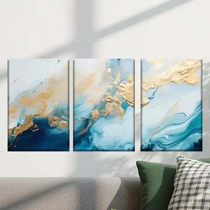 3pcs Abstract Golden and Blue Painting Wall Art Set Canvas Unframed – High Quality Print 100% Australian Made Wall Canvas - Bella Home Decor