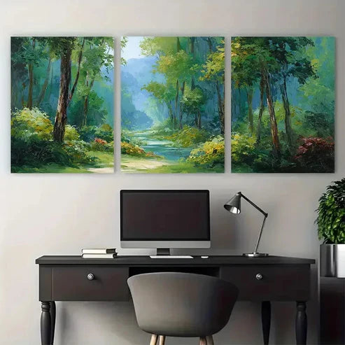 3pcs Forest Landscape Oil Painting Perfect Wall Art Canvas Unframed - High Quality Print 100% Australian Made Wall Canvas - Bella Home Decor
