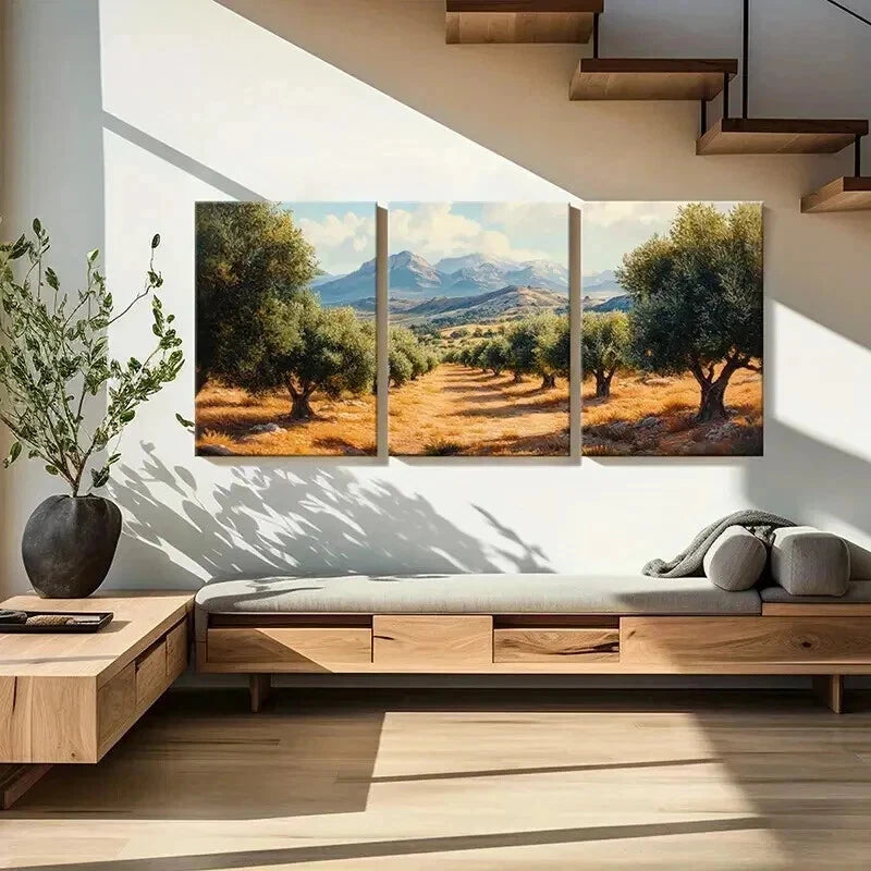 3pcs Nature Landscape Art Olive Grove Trees Wall Art Set Canvas Framed 40x60cm - High Quality Print 100% Australian Made Wall Canvas Ready to Hang - Bella Home Decor