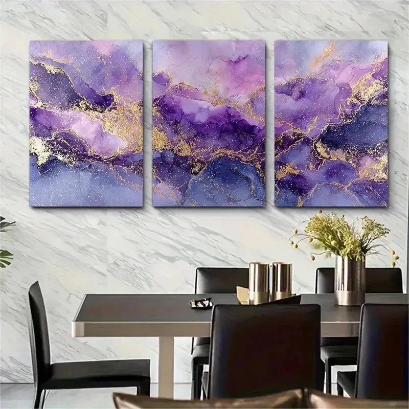 3pcs Golden Sunshine Purple Perfect Wall Art Set Canvas Framed 50x70cm - High Quality Print 100% Australian Made Wall Canvas Ready to Hang - Bella Home Decor