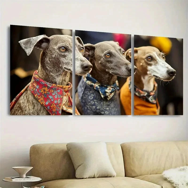 3pcs Dog Portraits with Fashion Wall Art Set Canvas Framed 40x60cm - High Quality Print 100% Australian Made Wall Canvas Ready to Hang - Bella Home Decor