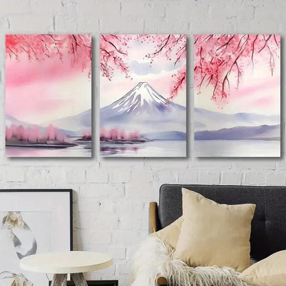 3pcs Mount Fuji & Cherry Blossom Perfect Wall Art Set Canvas Framed 50x70cm - High Quality Print 100% Australian Made Wall Canvas Ready to Hang - Bella Home Decor