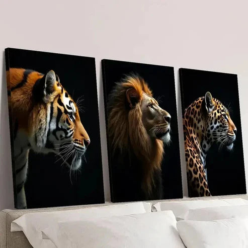 3pcs Tiger Lion & Leopard Animal Portraits Wall Art Canvas Unframed - High Quality Print 100% Australian Made Wall Canvas