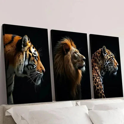 3pcs Tiger Lion & Leopard Animal Portraits Wall Art Canvas Unframed - High Quality Print 100% Australian Made Wall Canvas