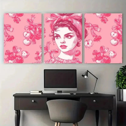 3pcs Coquette Apartment Aesthetic Preppy Perfect Wall Art Set Canvas Framed 50x70cm - High Quality Print 100% Australian Made Wall Canvas Ready to Hang - Bella Home Decor