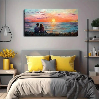 Vibrant Sunset Scene Beach Wall Art Canvas Office Home Room Framed 120x60cm