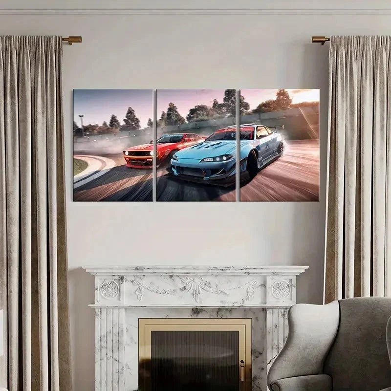 3pcs Super Car Racing Modern Vehicle Wall Art Set Canvas Framed 50x70cm - High Quality Print 100% Australian Made Wall Canvas Ready to Hang