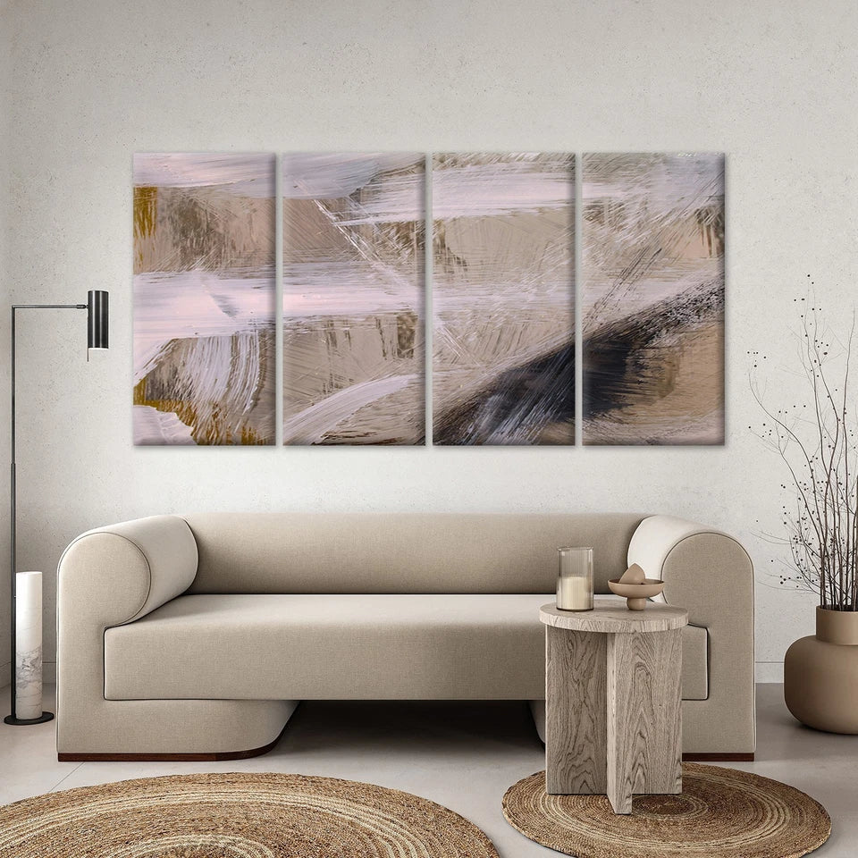4pcs Modern Neutral Abstract Brushstroke Wall Art Canvas Framed 45x80cm - High Quality Print 100% Australian Made Wall Canvas Ready to Hang