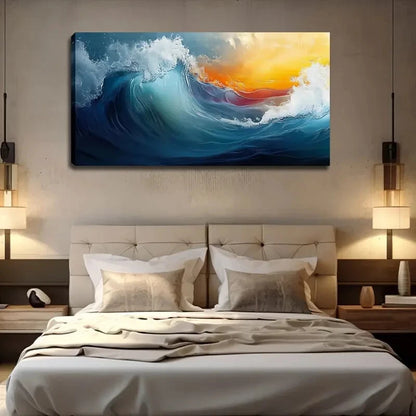 Ocean Waves Dining Area Wall Art Canvas Office Home Room Framed 120x60cm - Bella Home Decor